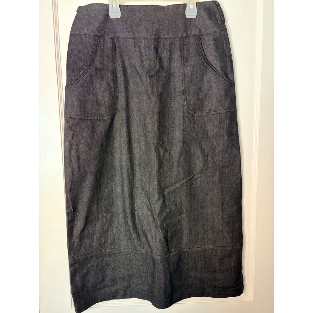 Check Me First Womens Dark Wash Denim Maxi Pencil Skirt Size 14 Stretch Cotton
